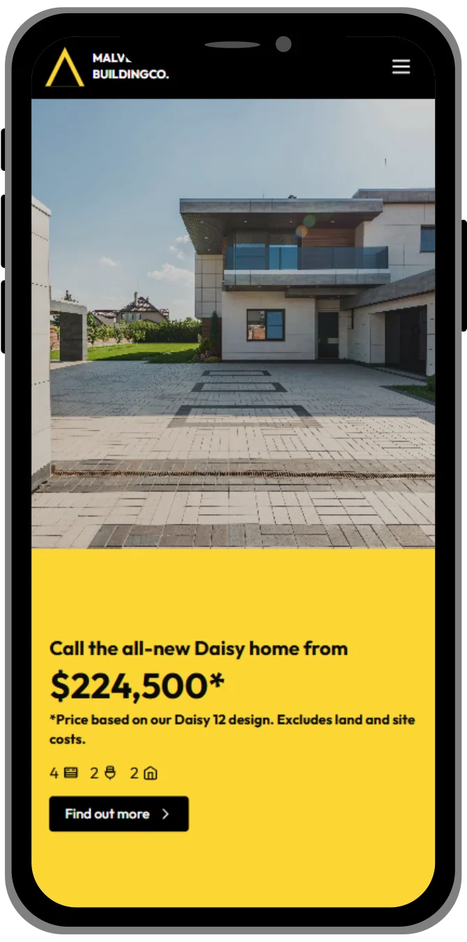 Custom website design displayed on iPhone