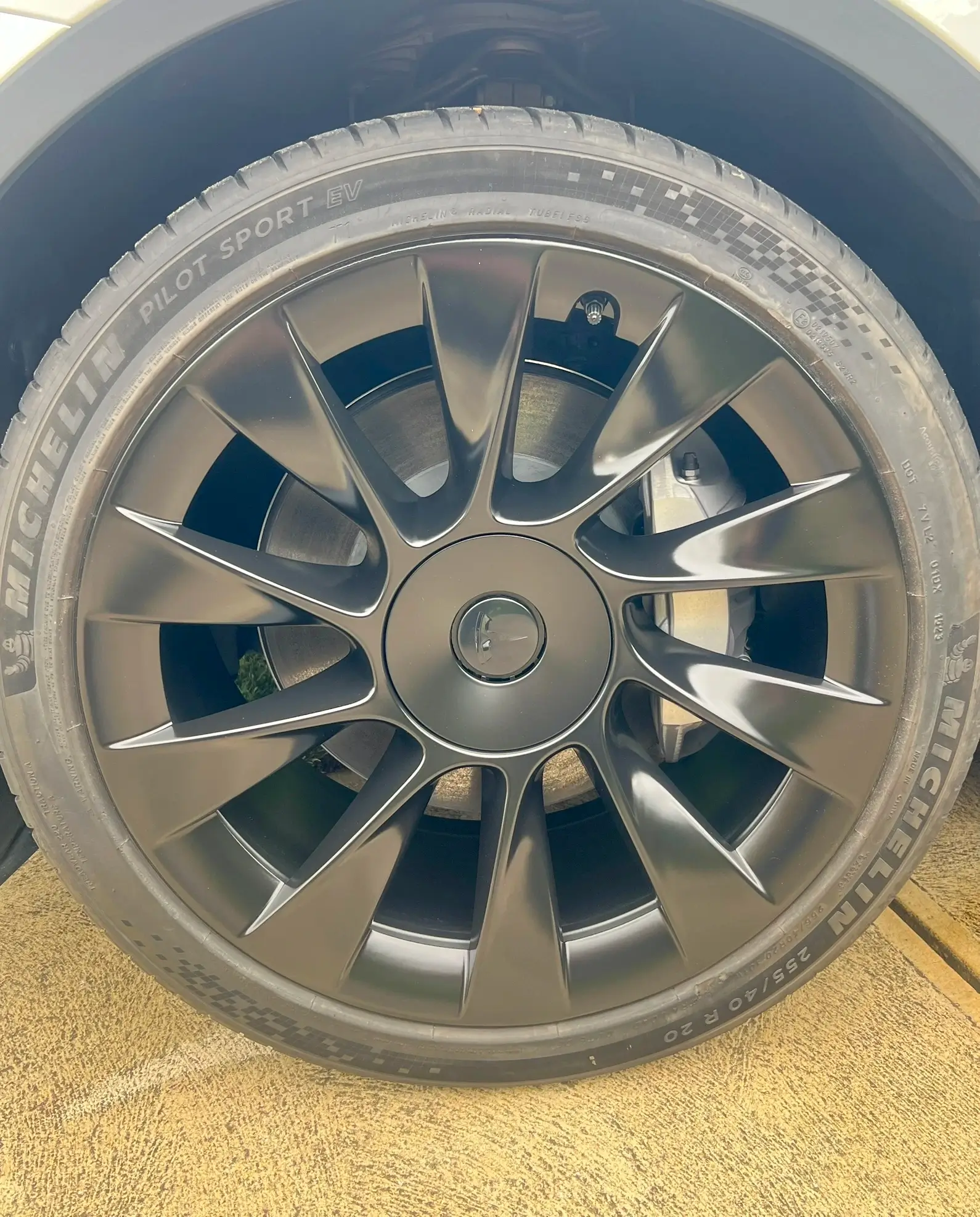 Tesla sport wheels transformed with matte black finish by Rim Revivals Adelaide